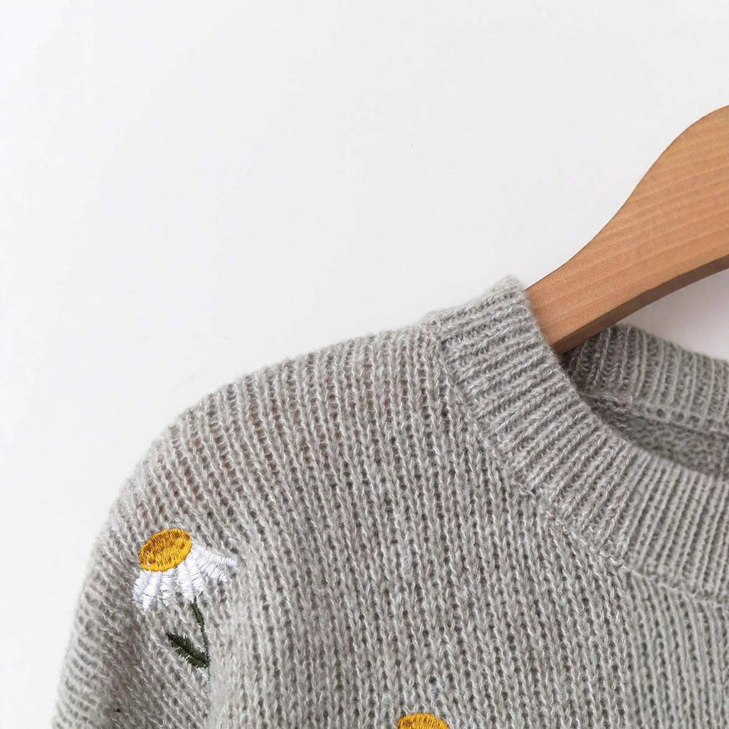 Damen Gemütlicher Strickpullover mit floralen Applikationen WW