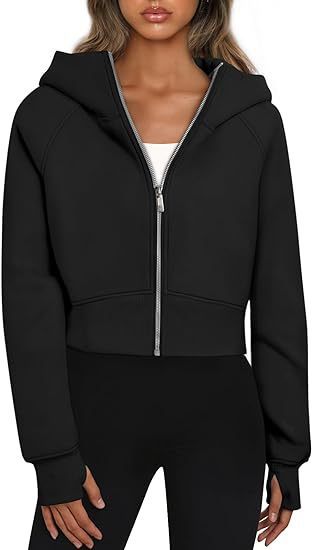Damen cropped Kapuzenpullover mit Reißverschluss und elastischem Bund WW