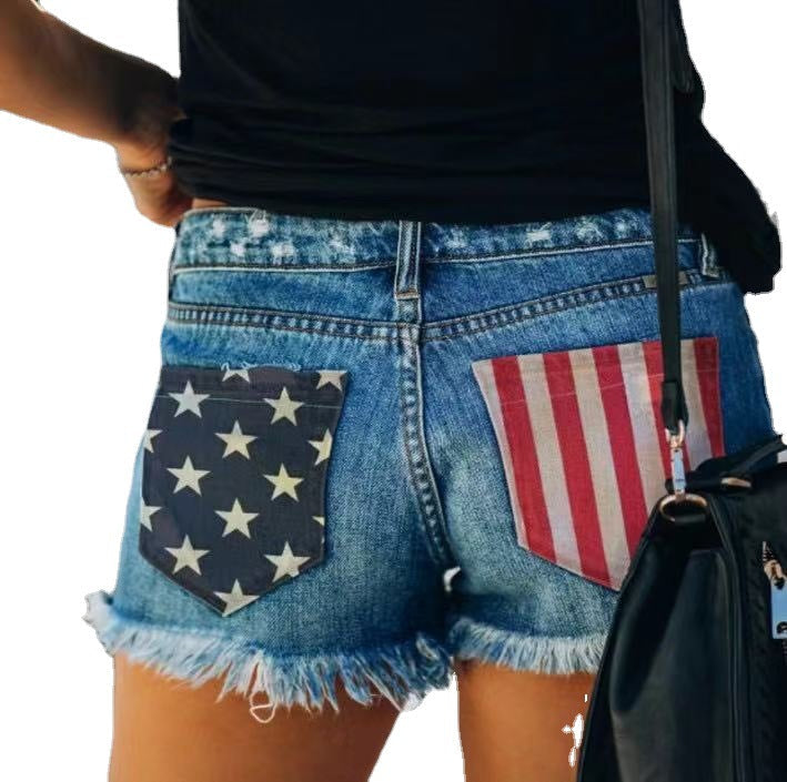 Damen Jeans-Shorts im Retro-Stil mit einzigartigen Patch-Details WW