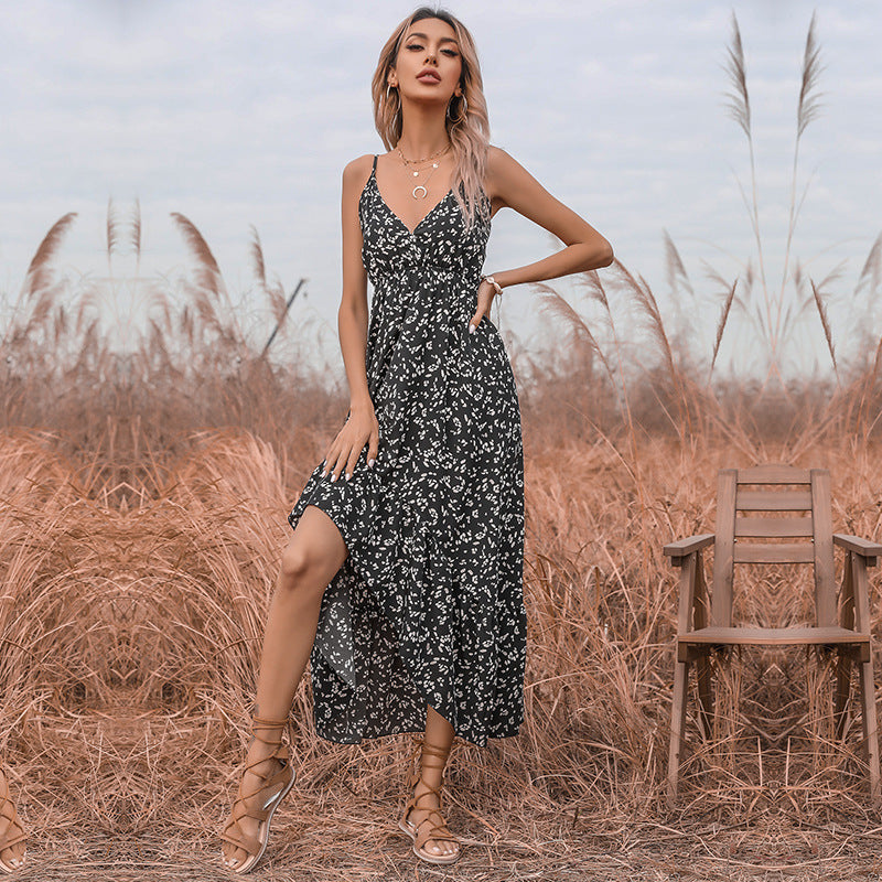 Damen Maxikleid mit zarten Rüschendetails und eleganter Binde-Optik WW