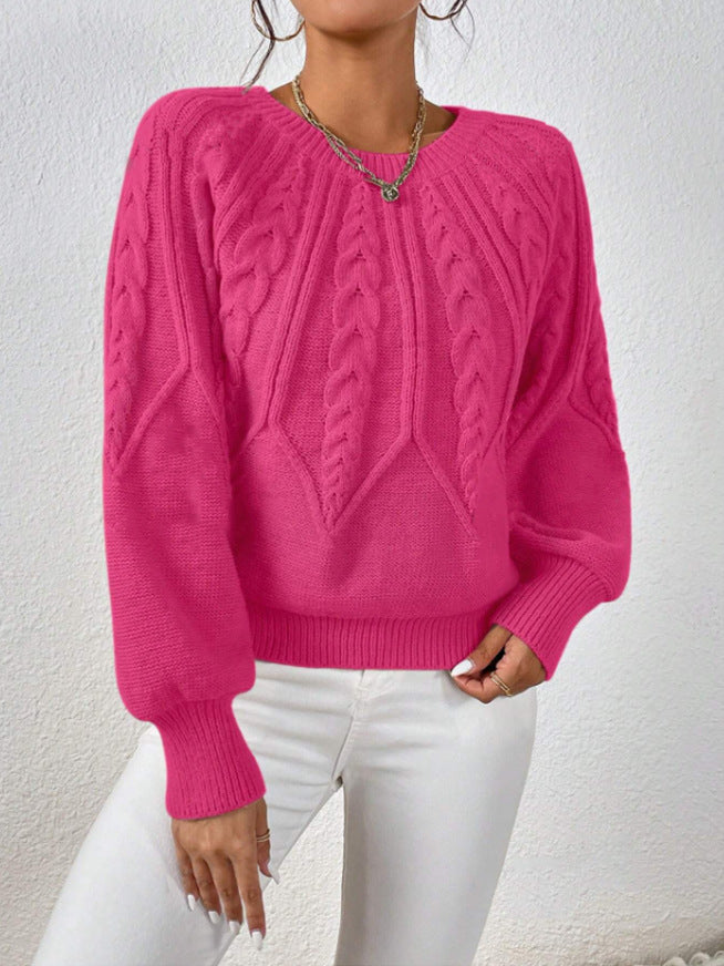 Damen Strickpullover mit Zopfmuster und weitem Schnitt WW