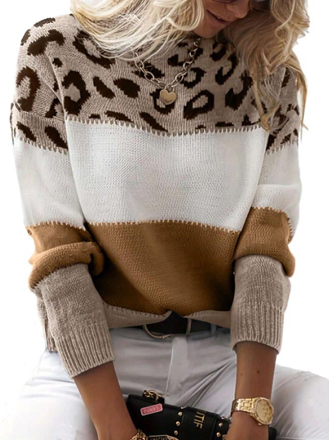 Damen Modischer Batik-Pullover mit animalischem Muster WW