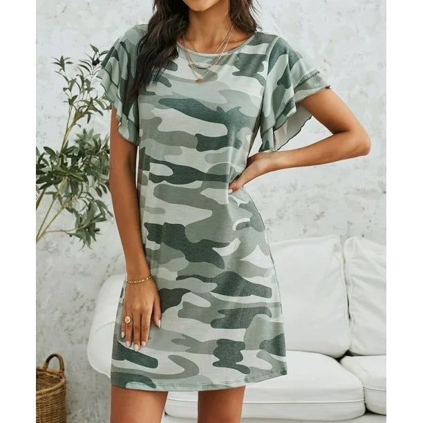 Damen Alltags-Camouflage Shift Kleid WW