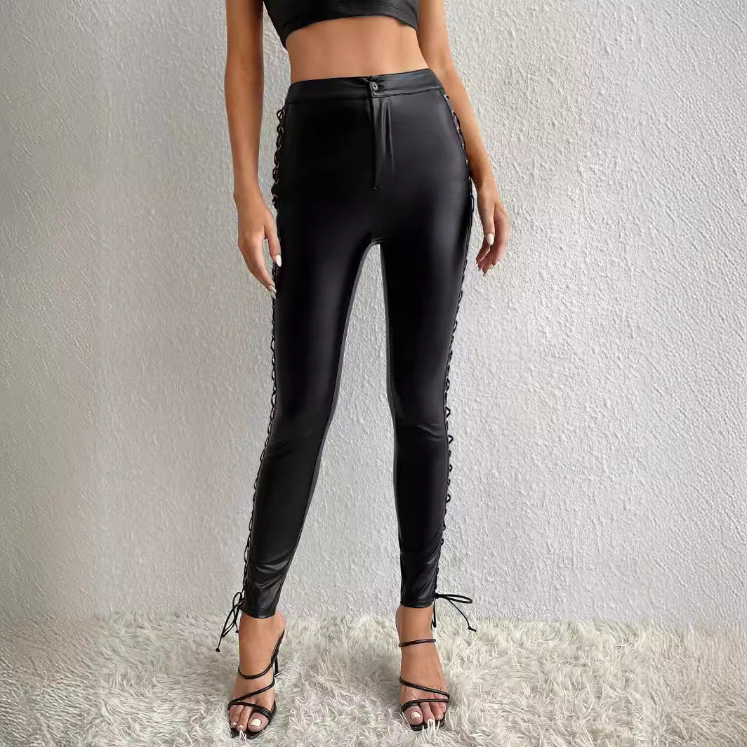 Damen Leggings mit trendigem Schnürdesign an der Seite WW
