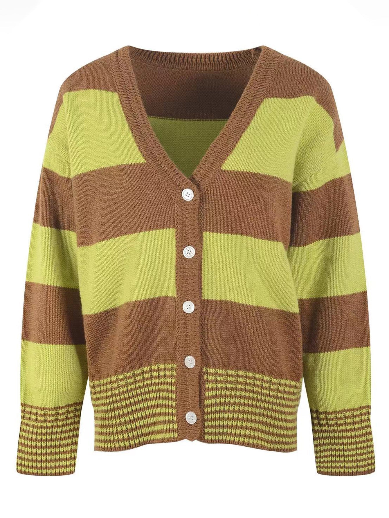 Damen Langarm-Strickjacke mit modernen Streifen und Knopfdetails WW