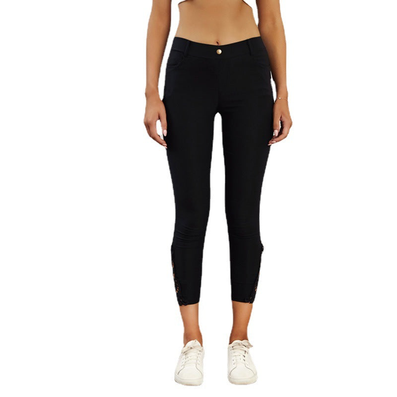 Damen Modische Leggings mit Spitzenverzierungen WW
