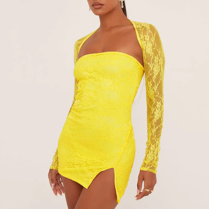 Damen Spitzenkleid mit langen Ärmeln WW