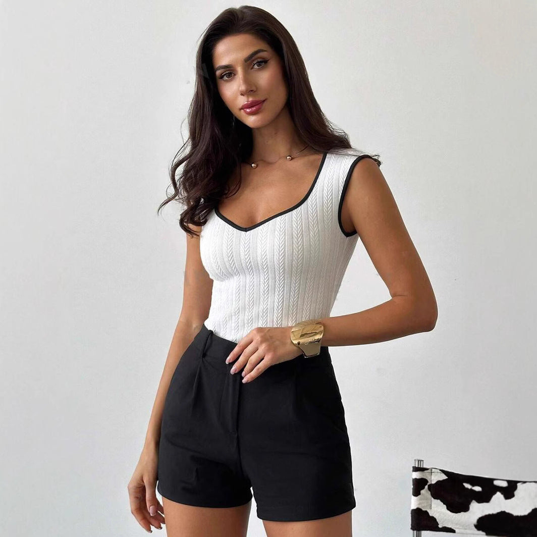 Damen figurbetontes Strickoberteil mit V-Ausschnitt und strukturiertem Muster WW
