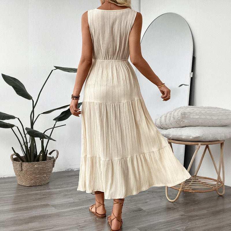 Damen Maxikleid mit V-Ausschnitt und elastischem Taillenzug WW
