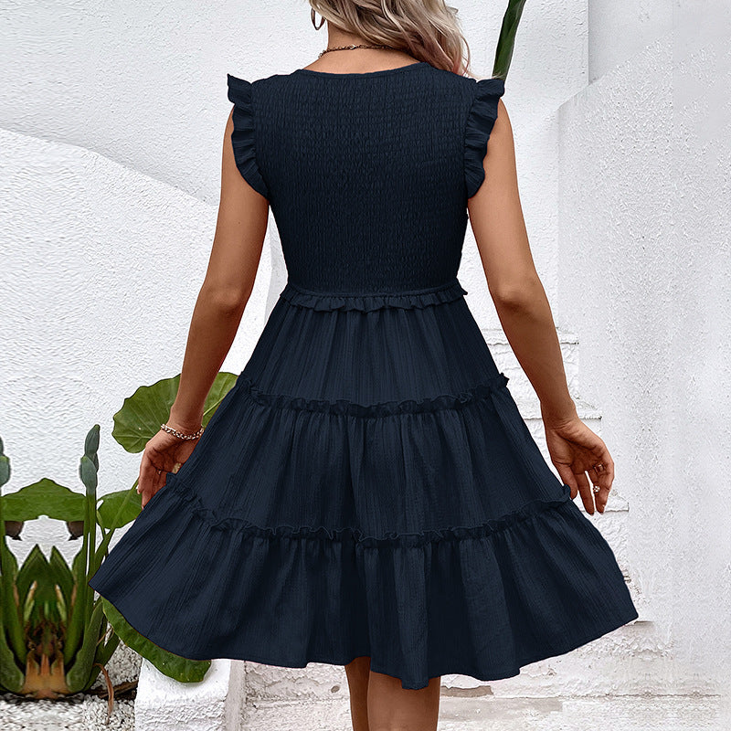 Damen Sommerkleid mit voluminösem Rock und Rüschendetails WW