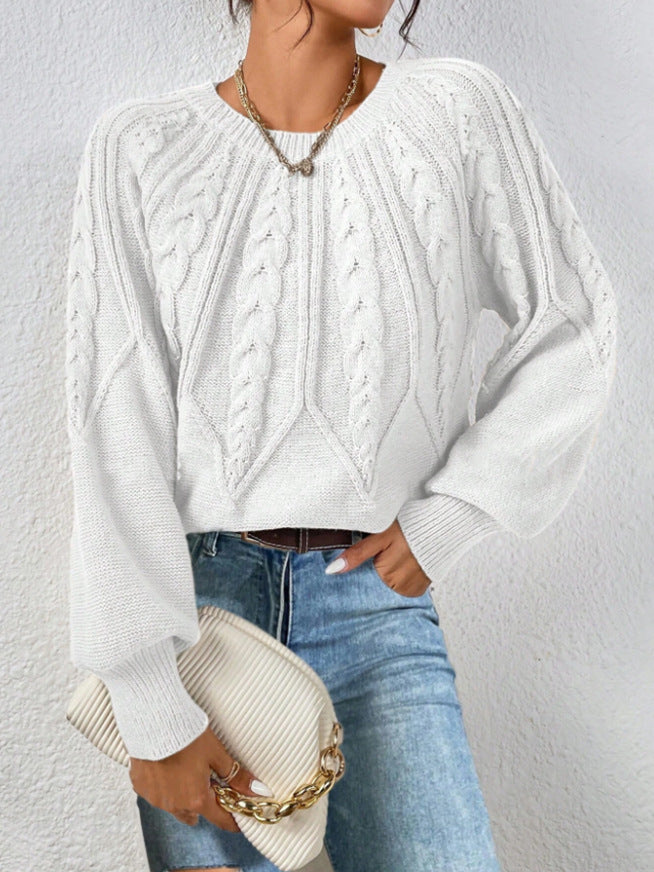 Damen Strickpullover mit Zopfmuster und weitem Schnitt WW