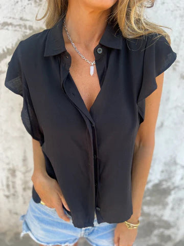Damen elegante Kurzarmbluse mit Rüschendetails WW