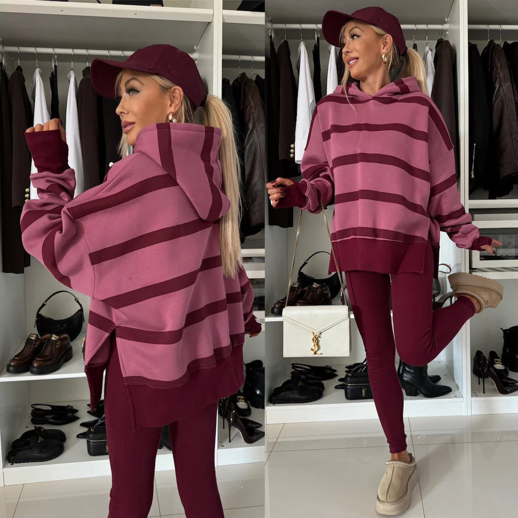 Damen modischer Kapuzenpullover mit Leopardenmuster und oversized Schnitt WW