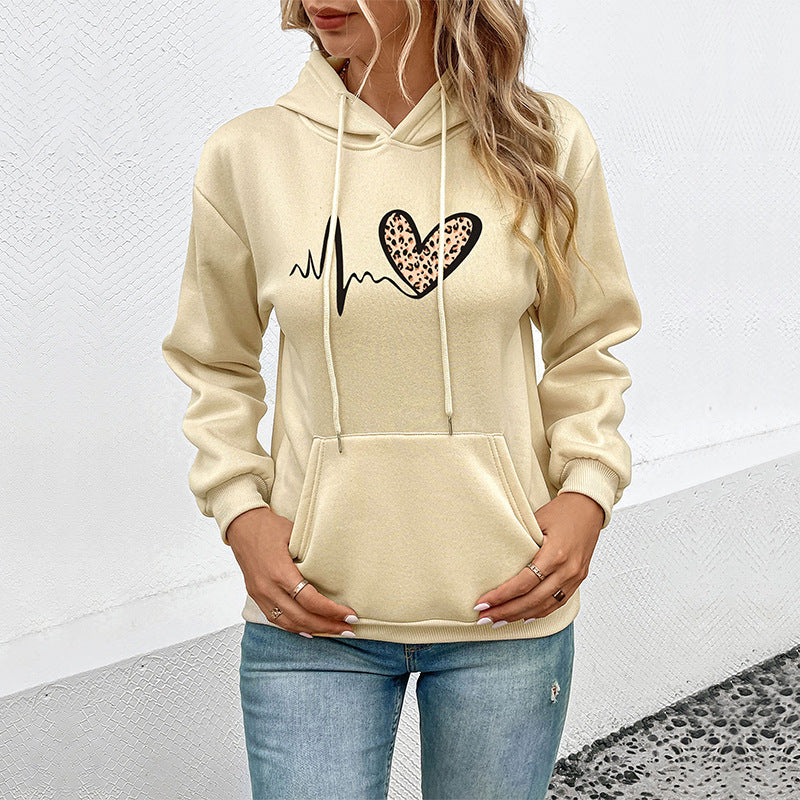 Damen Kapuzenpullover mit Herz- und EKG-Motiv WW