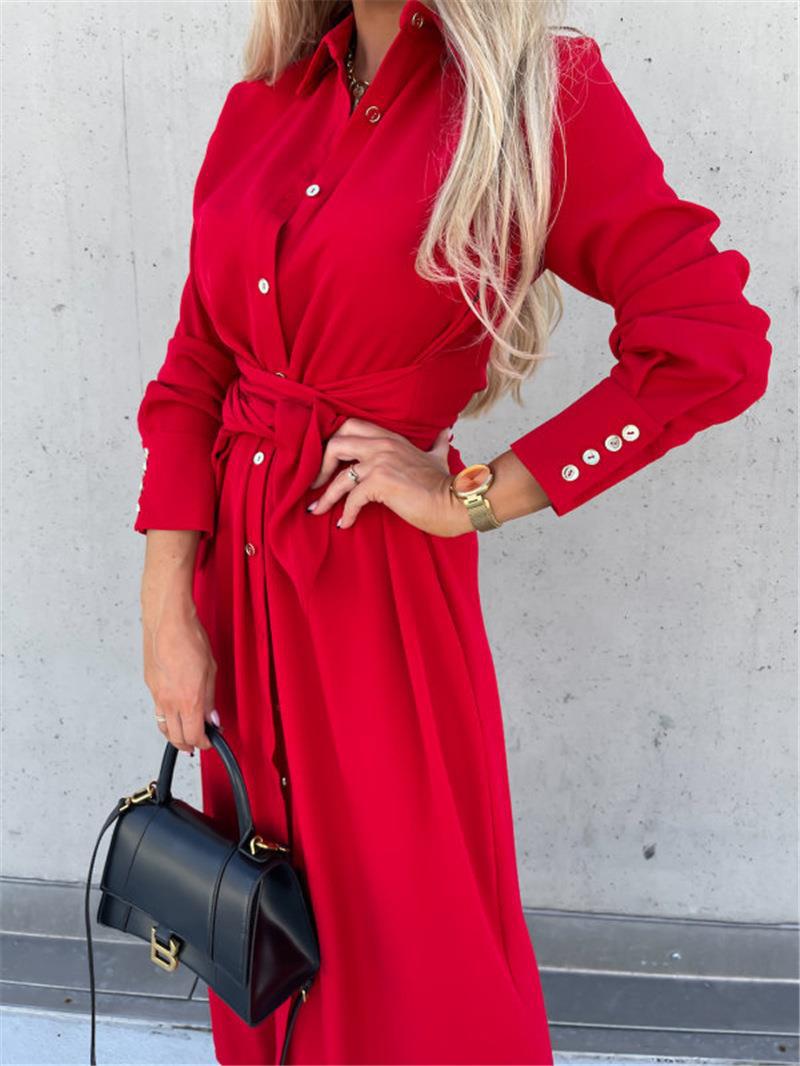 Damen Hemdblusenkleid mit Taillengürtel und seitlichem Schlitz WW