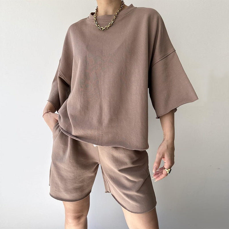 Damen lässiges Crop-Top und Shorts-Set mit weitem Schnitt WW