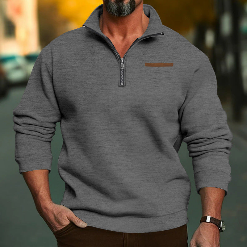 Herren sportlicher Pullover mit halbem Reißverschluss und hochwertigem Stoff WW