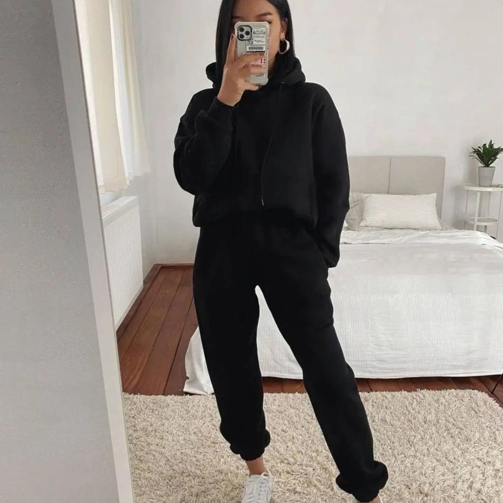 Damen Komfortabler Fleece Hoodie und Jogginghose Set WW