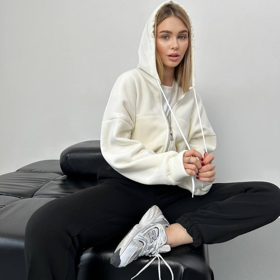 Damen oversized Kapuzenjacke mit hochwertigem Reißverschluss WW