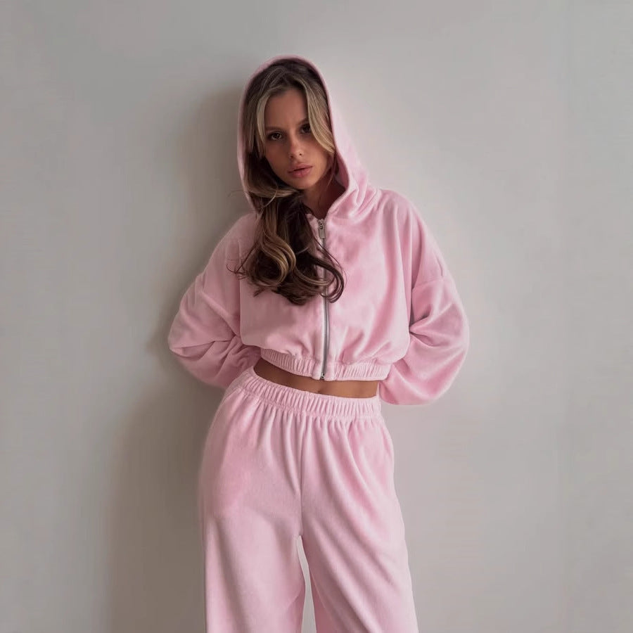 Damen Sportliches Fleece-Set mit hochschließendem Reißverschluss und elastischem Bund WW
