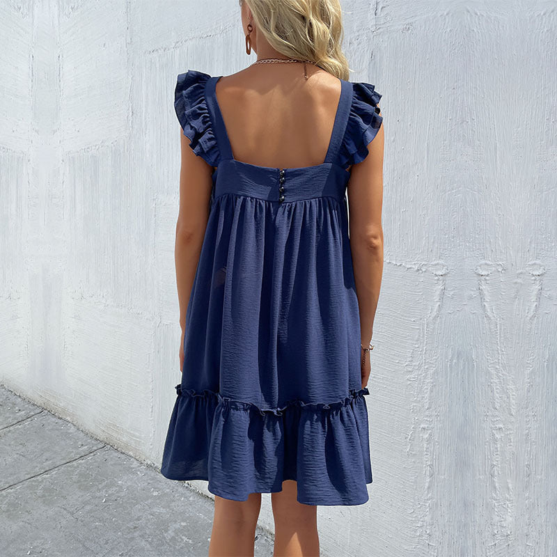 Damen Freizeitkleid mit Rüschendetails und fließendem Schnitt WW