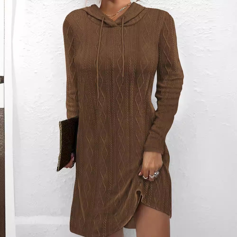 Damen Gemütliches Strick Hoodie Kleid WW