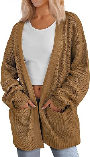 Damen Grobstrick Cardigan mit offenem Schnitt und praktischen Taschen WW