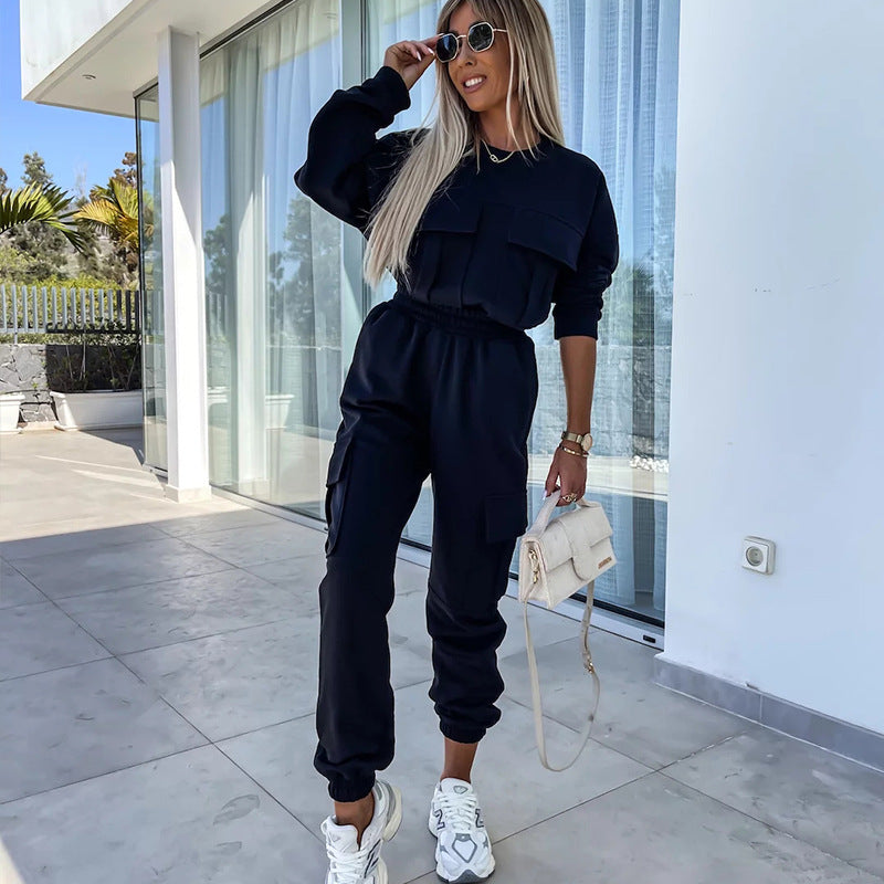 Damen sportliches Set mit praktischem Cargo-Design und stylischem Sweatshirt WW