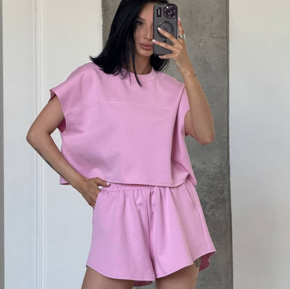 Damen Sportliches Kurzarm-Oberteil und Shorts-Set WW