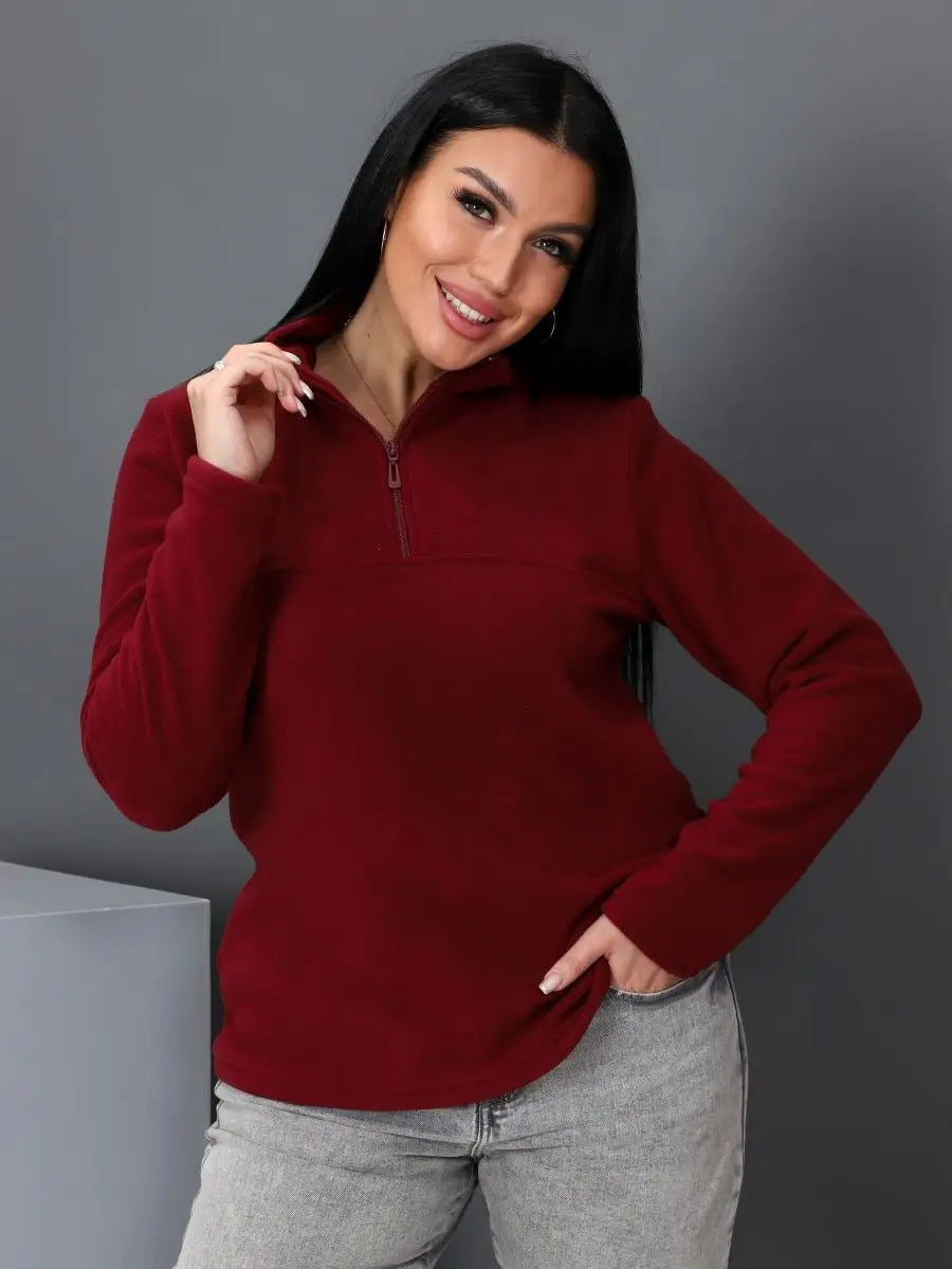 Damen Fleece-Pullover mit halbem Reißverschluss und langen Ärmeln WW