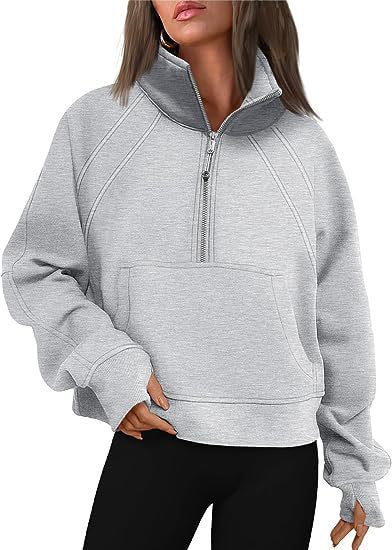 Damen sportlicher Hoodie mit kurzem Reißverschluss und praktischer Kängurutasche WW