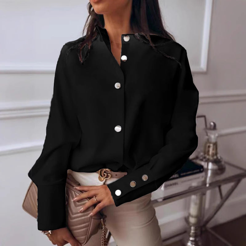 Damen elegante Bluse mit innovativem Knopfdesign und modernen Akzenten WW