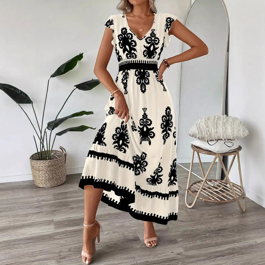 Damen Maxikleid mit floralem Muster und V-Ausschnitt WW