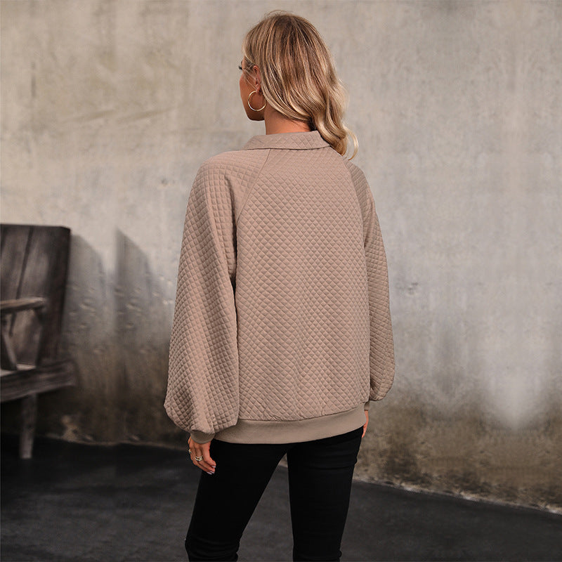Damen Kapuzenpullover mit Knopfleiste und voluminösen Ärmeln WW
