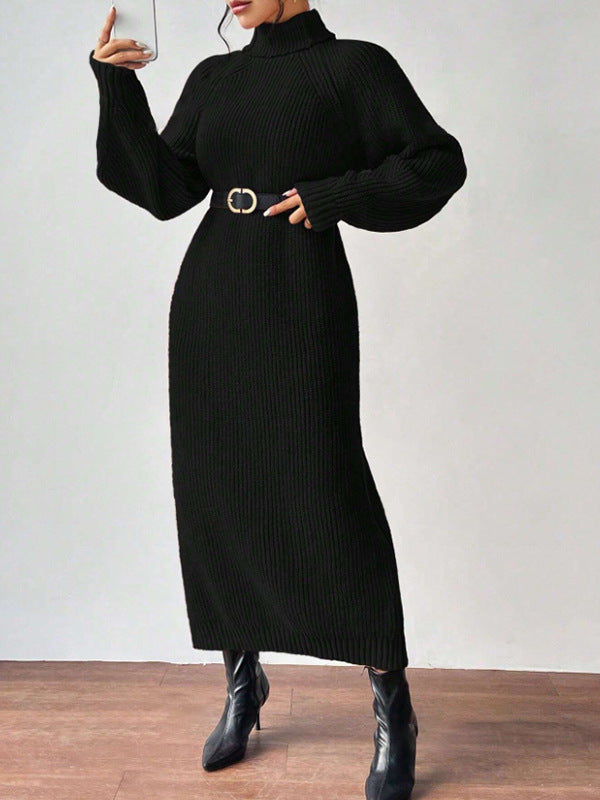 Damen Strickkleid mit hohem Kragen und weiten Ärmeln WW