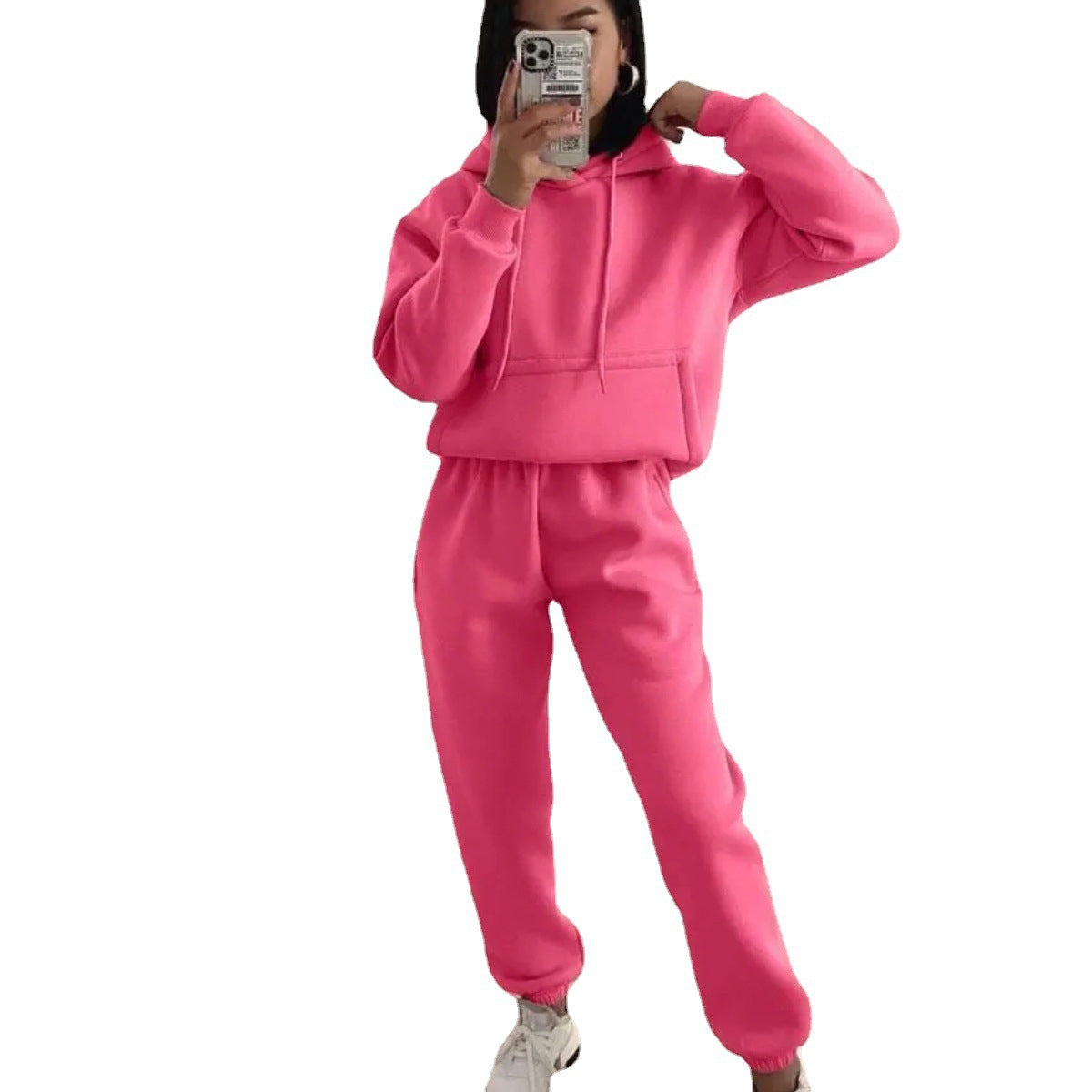 Damen Komfortabler Fleece Hoodie und Jogginghose Set WW