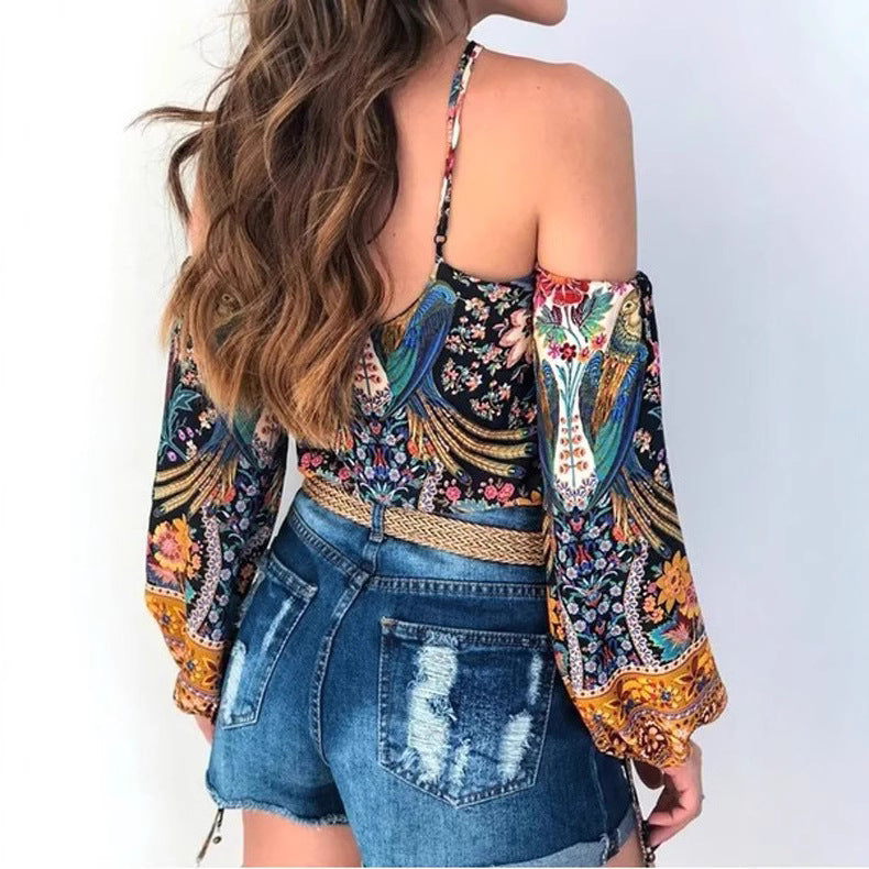 Damen Bluse mit offenen Schultern und floralem Design WW