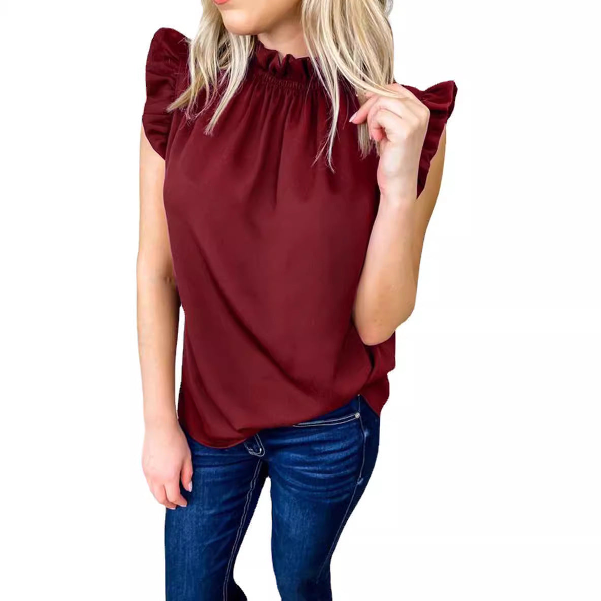 Damen elegante Bluse mit Rüschendetails WW