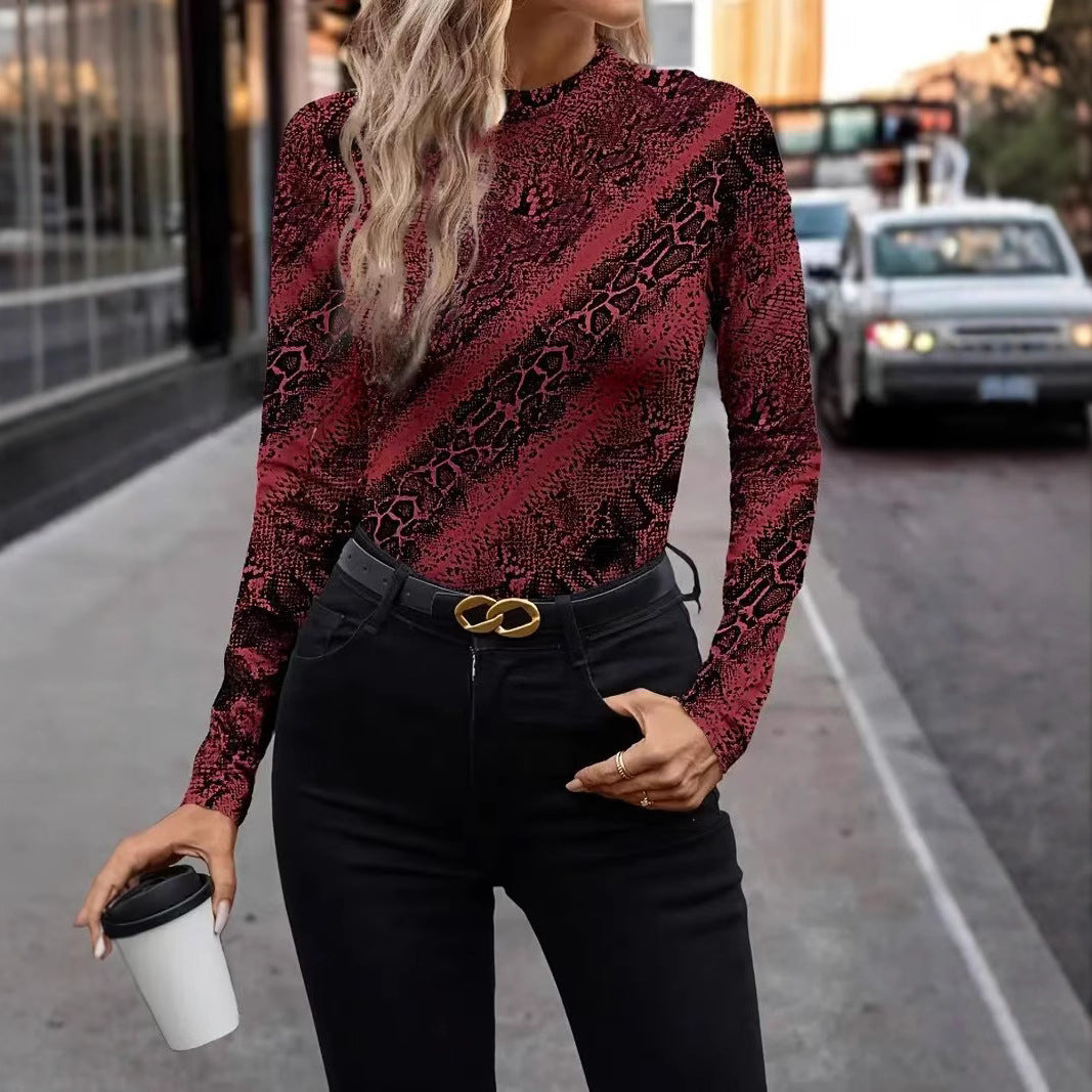 Damen Langarm Schlangenlederdruck Bodysuit WW