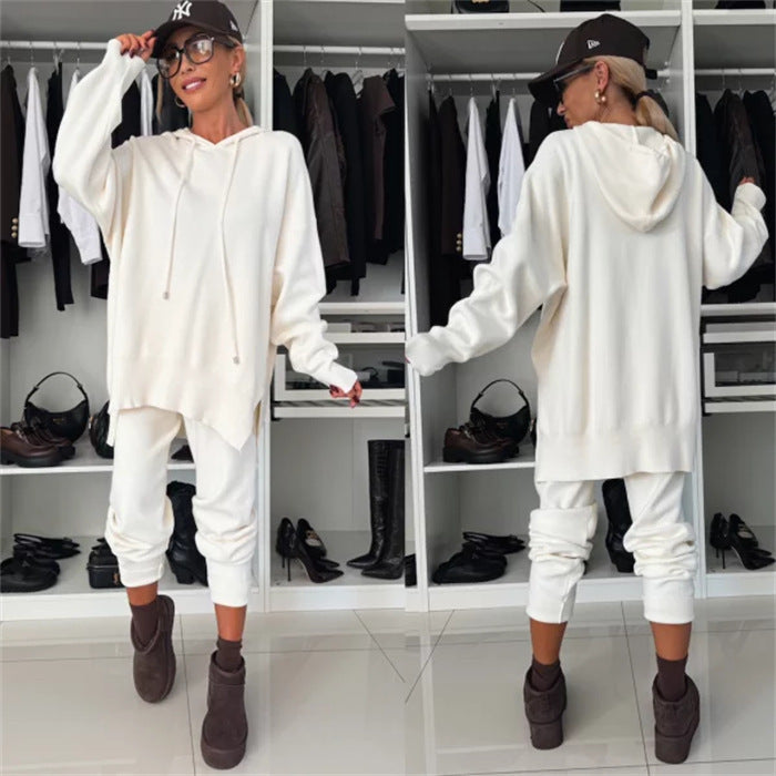 Damen gemütliches Hoodie- und Jogginghose-Set mit seitlichen Taschen WW