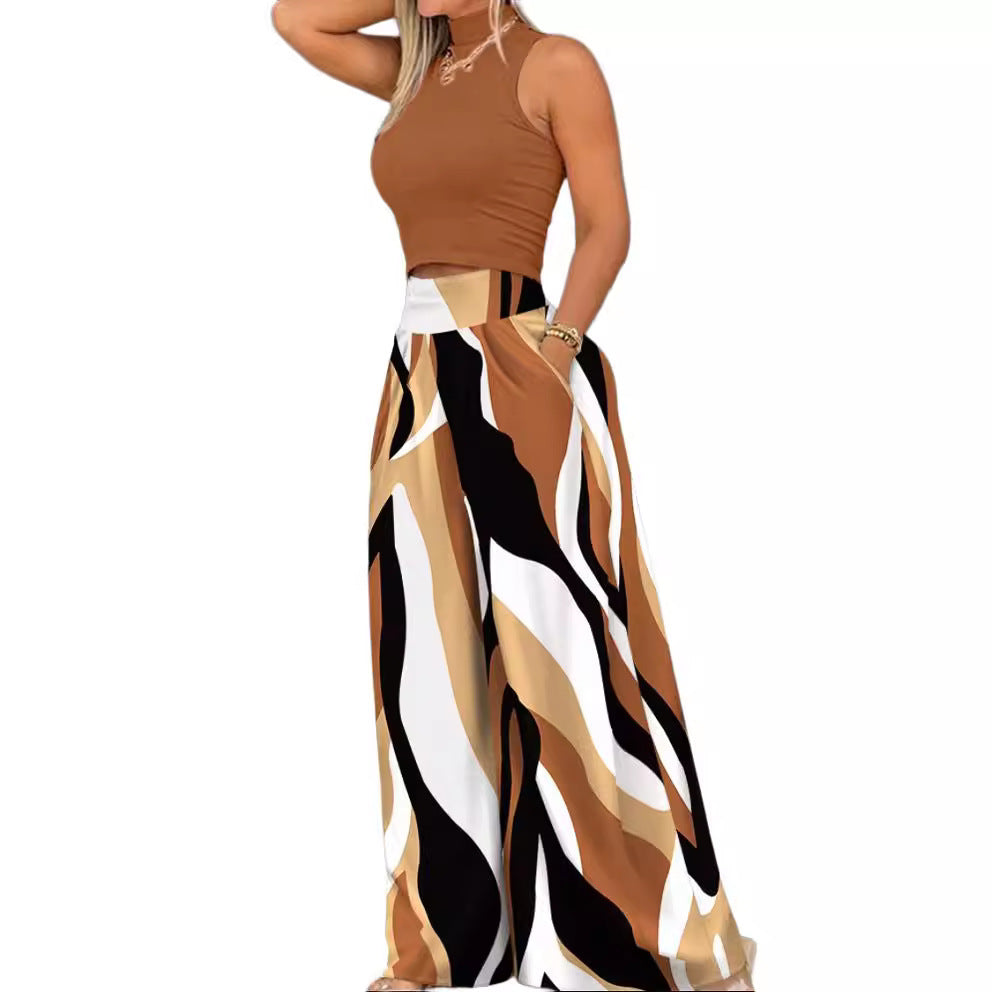 Damen angesagtes Outfit mit ärmellosem Oberteil und weitem Rock WW