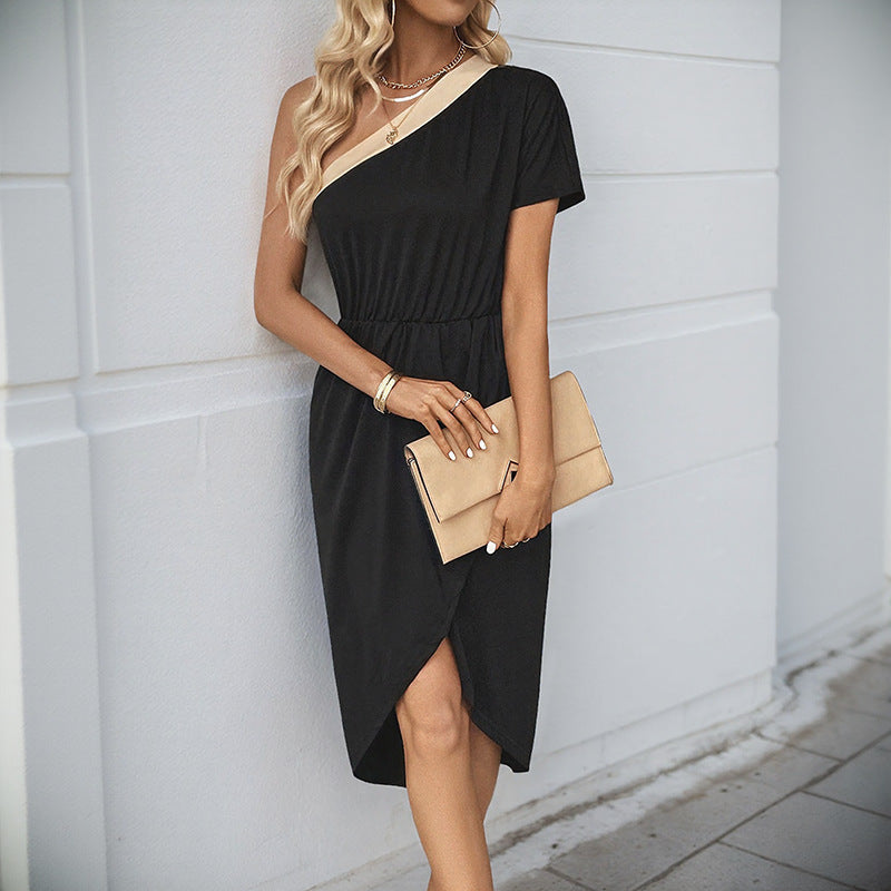 Damen asymmetrisches Midi-Kleid mit elastischem Taillenband WW