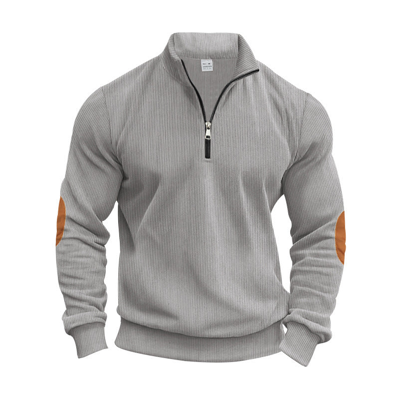 Herren eleganter Pullover mit praktischen Ellenbogenpatches und modernem Reißverschluss WW