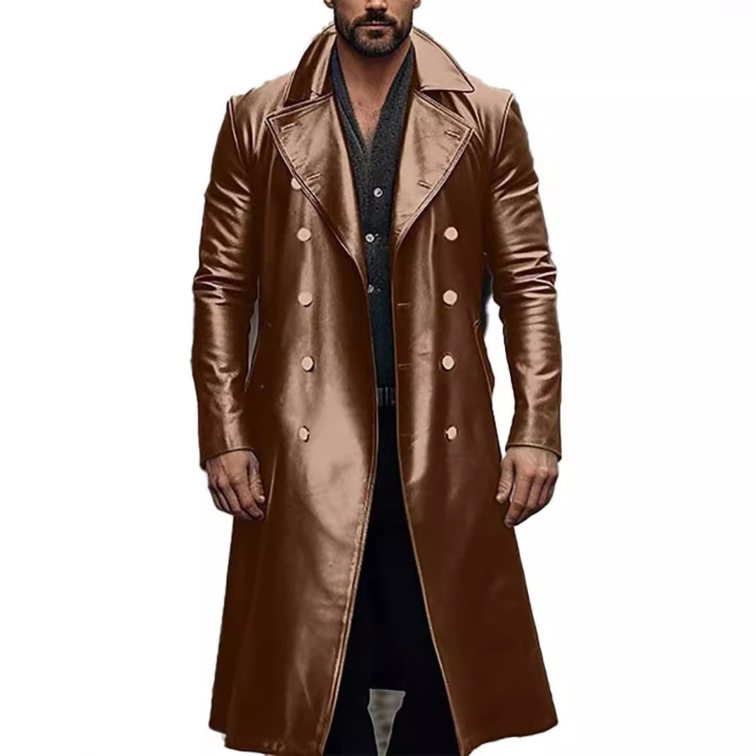 Herren Eleganter, glänzender Trenchcoat mit abnehmbarem Kragen WW
