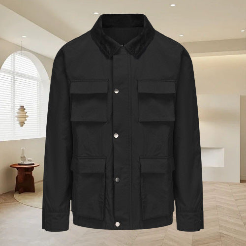 Herren modische Utility-Jacke mit mehreren praktischen Taschen und Kunstfellkragen WW