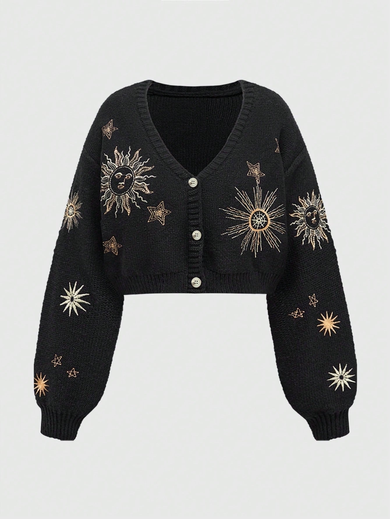 Damen Strickjacke mit kunstvollem Sonnen- und Sternenstick WW