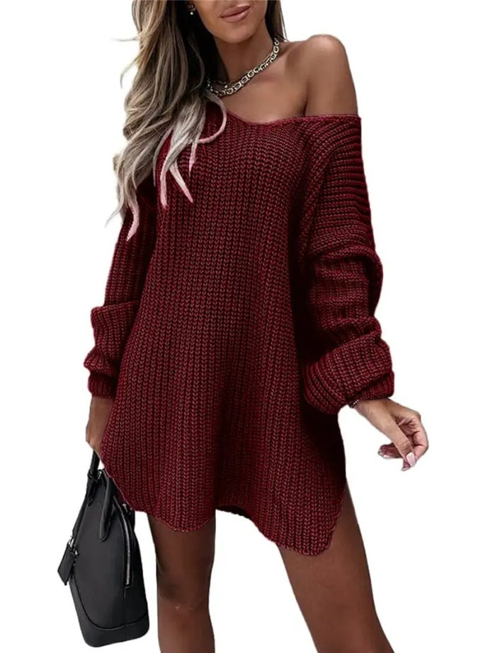 Damen Oversize Strickpullover mit offener Schulter WW