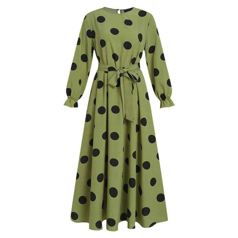 Damen Maxi-Kleid mit asymmetrischem Saum und elegantem Punktmuster WW