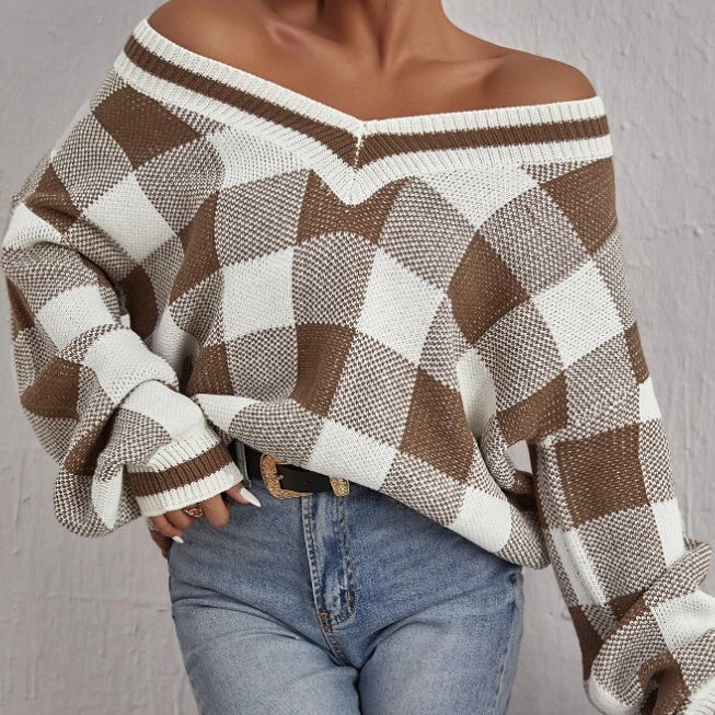 Damen Oversize-Karo-Pullover WW