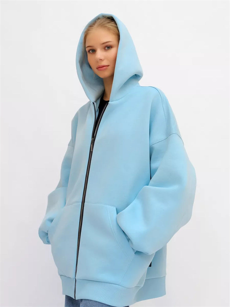 Damen lässiger Oversized Zip-Hoodie mit tiefen Taschen WW